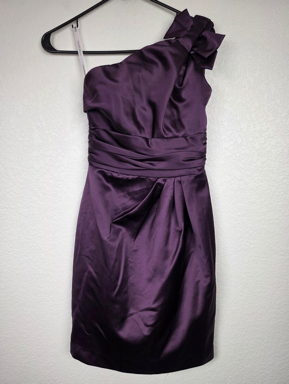 David's Bridal Purple One Shoulder Satin Dress Size 2